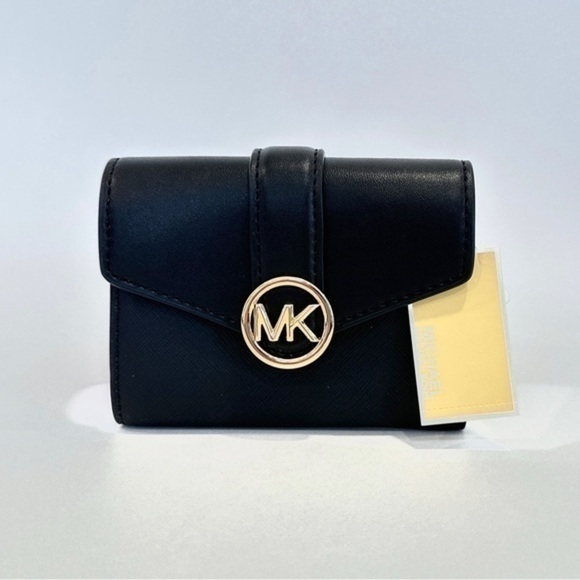 NEW Michael Kors Carmen Medium Flap Bifold Wallet in Black - Picture 1 of 14